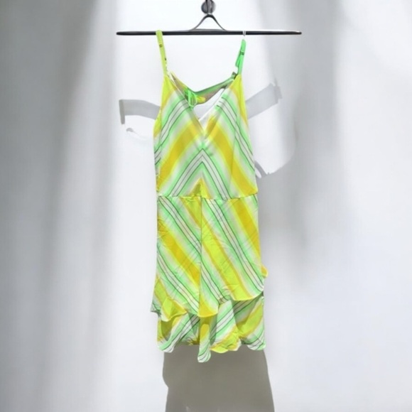 🌻NEW (w/tags) Christopher John Rogers Striped Yellow Green Slip Dress Size 16W - Picture 1 of 9